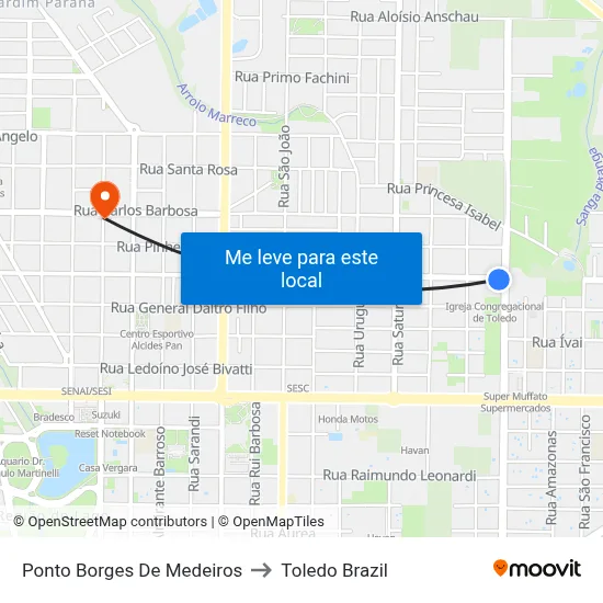 Ponto Borges De Medeiros to Toledo Brazil map