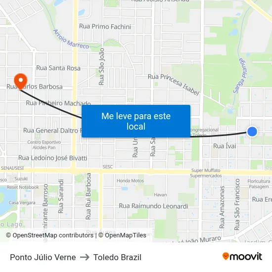 Ponto Júlio Verne to Toledo Brazil map
