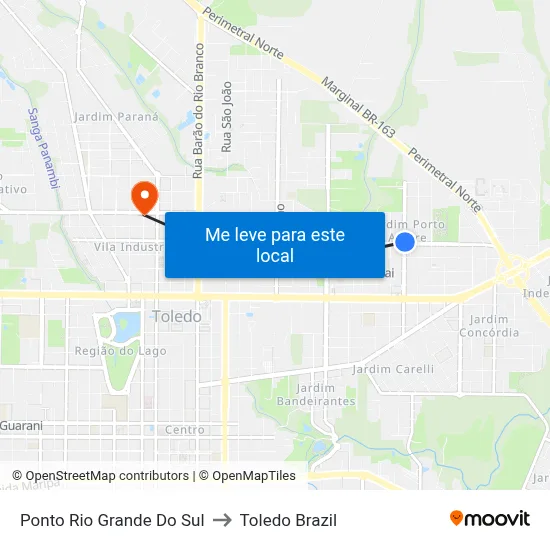 Ponto Rio Grande Do Sul to Toledo Brazil map