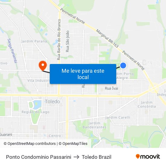 Ponto Condomínio Passarini to Toledo Brazil map