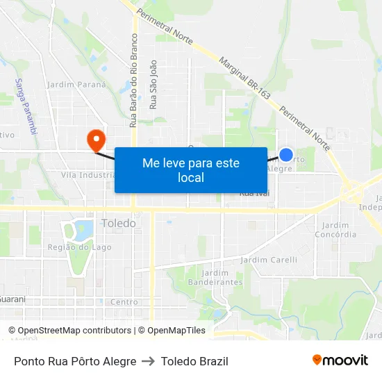 Ponto Rua Pôrto Alegre to Toledo Brazil map