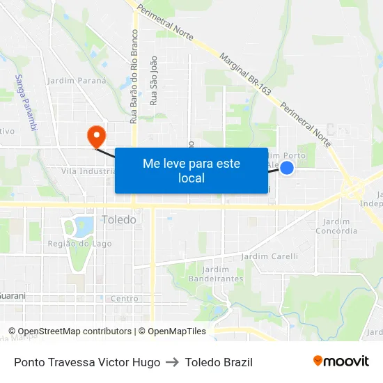 Ponto Travessa Victor Hugo to Toledo Brazil map
