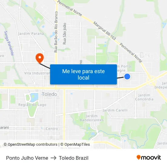 Ponto Julho Verne to Toledo Brazil map