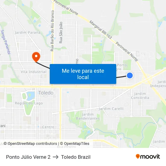 Ponto  Júlio Verne 2 to Toledo Brazil map