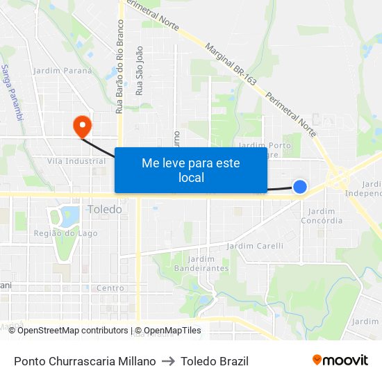 Ponto Churrascaria Millano to Toledo Brazil map
