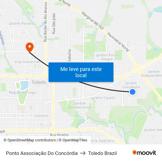 Ponto Associação Do Concórdia to Toledo Brazil map