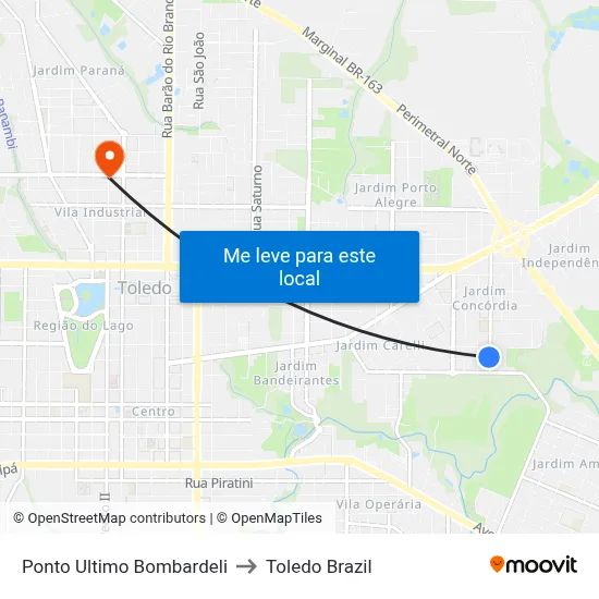 Ponto Ultimo Bombardeli to Toledo Brazil map