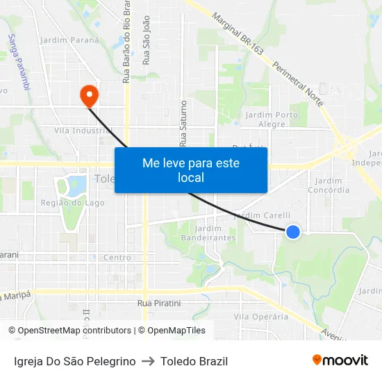 Igreja Do São Pelegrino to Toledo Brazil map