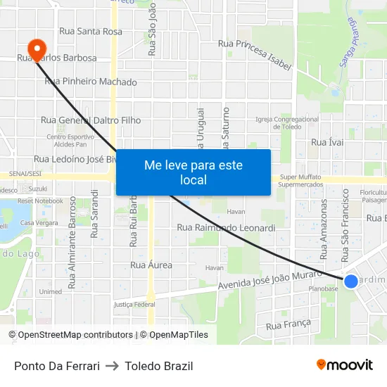 Ponto Da Ferrari to Toledo Brazil map