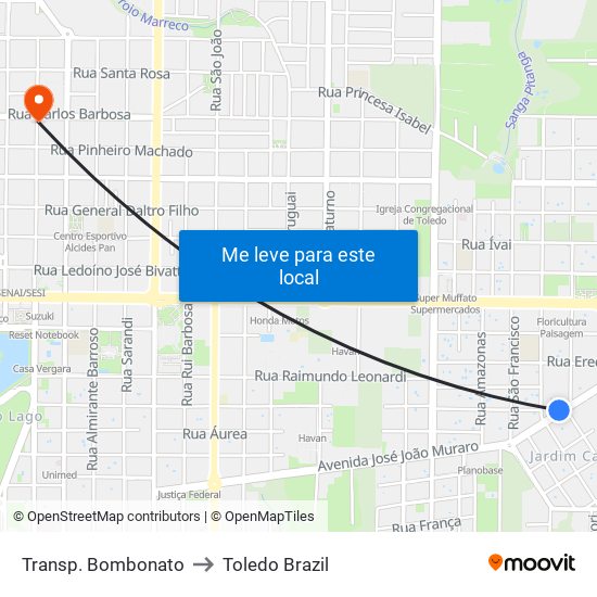 Transp. Bombonato to Toledo Brazil map