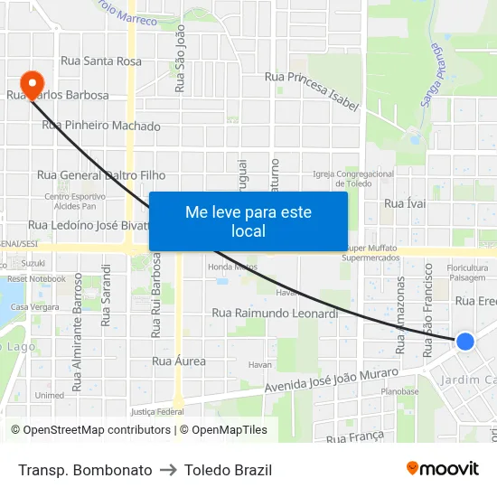 Transp. Bombonato to Toledo Brazil map