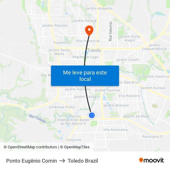 Ponto Eugênio Comin to Toledo Brazil map