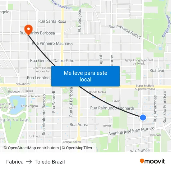 Fabrica to Toledo Brazil map