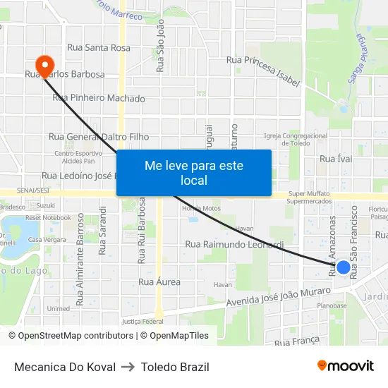 Mecanica Do Koval to Toledo Brazil map