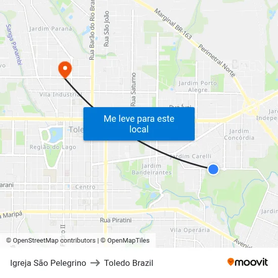 Igreja São Pelegrino to Toledo Brazil map