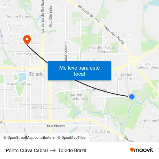 Ponto Curva Cabral to Toledo Brazil map