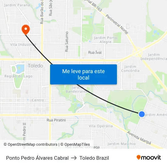 Ponto Pedro Álvares Cabral to Toledo Brazil map