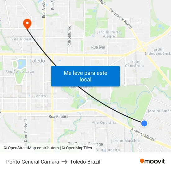 Ponto General Câmara to Toledo Brazil map