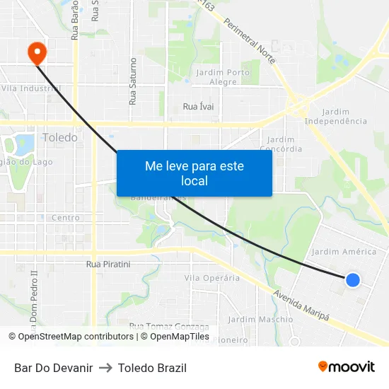 Bar Do Devanir to Toledo Brazil map