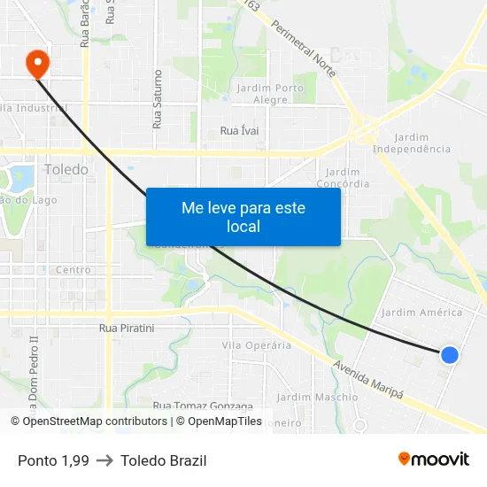 Ponto 1,99 to Toledo Brazil map