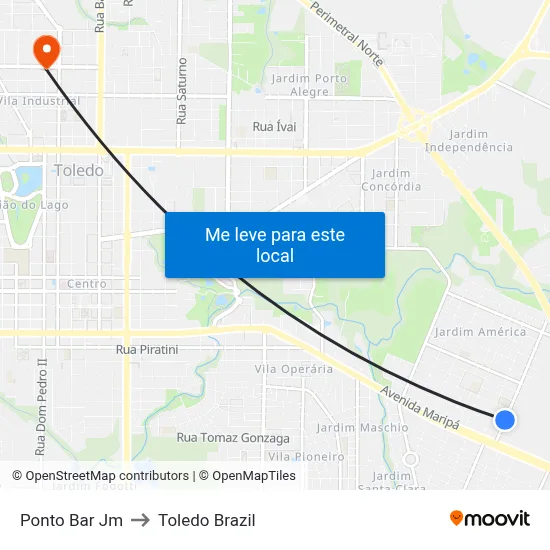 Ponto Bar Jm to Toledo Brazil map