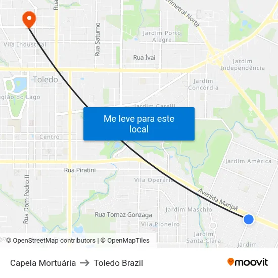 Capela Mortuária to Toledo Brazil map