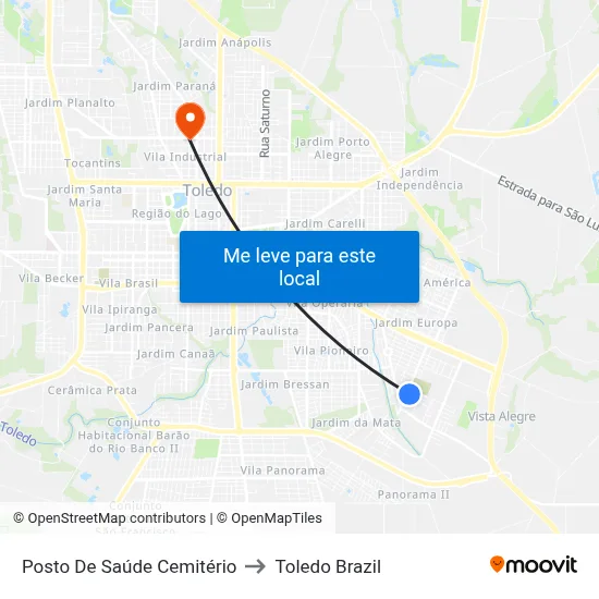 Posto De Saúde Cemitério to Toledo Brazil map
