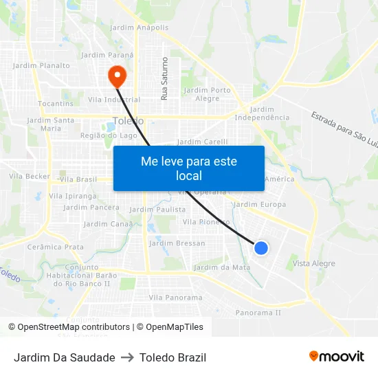 Jardim Da Saudade to Toledo Brazil map