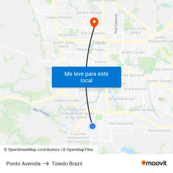 Ponto Avenida to Toledo Brazil map