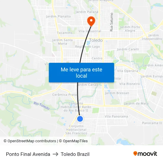 Ponto Final Avenida to Toledo Brazil map