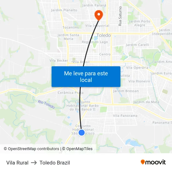 Vila Rural to Toledo Brazil map