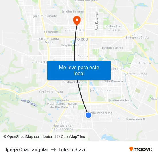 Igreja Quadrangular to Toledo Brazil map