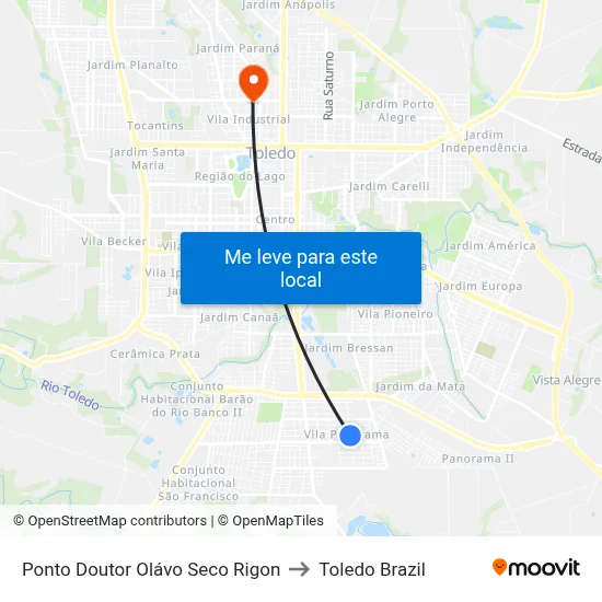 Ponto Doutor Olávo Seco Rigon to Toledo Brazil map