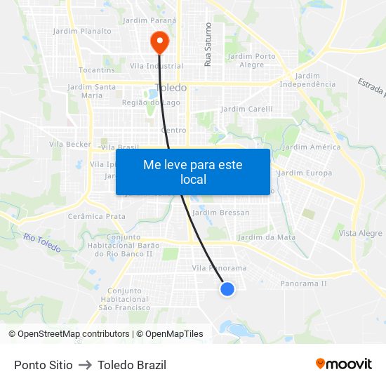 Ponto Sitio to Toledo Brazil map