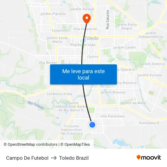 Campo De Futebol to Toledo Brazil map