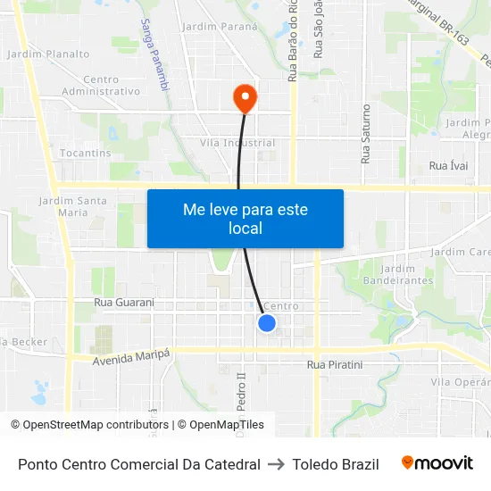 Ponto Centro Comercial Da Catedral to Toledo Brazil map