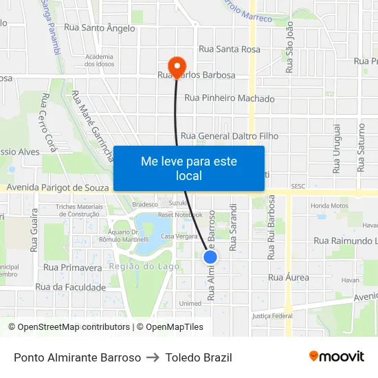 Ponto  Almirante Barroso to Toledo Brazil map