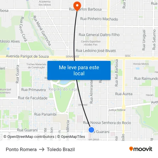 Ponto Romera to Toledo Brazil map