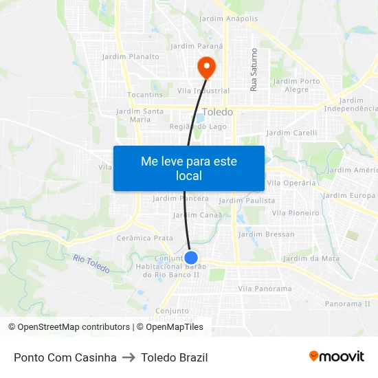Ponto Com Casinha to Toledo Brazil map