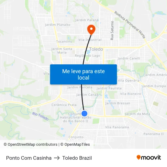 Ponto Com Casinha to Toledo Brazil map