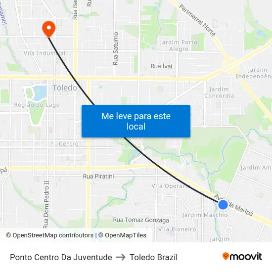 Ponto Centro Da Juventude to Toledo Brazil map
