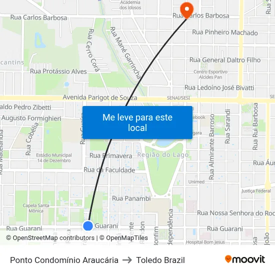 Ponto Condomínio Araucária to Toledo Brazil map