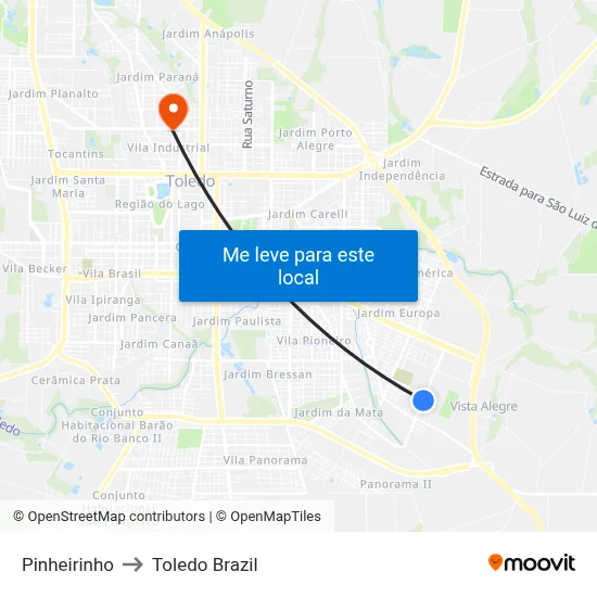 Pinheirinho to Toledo Brazil map