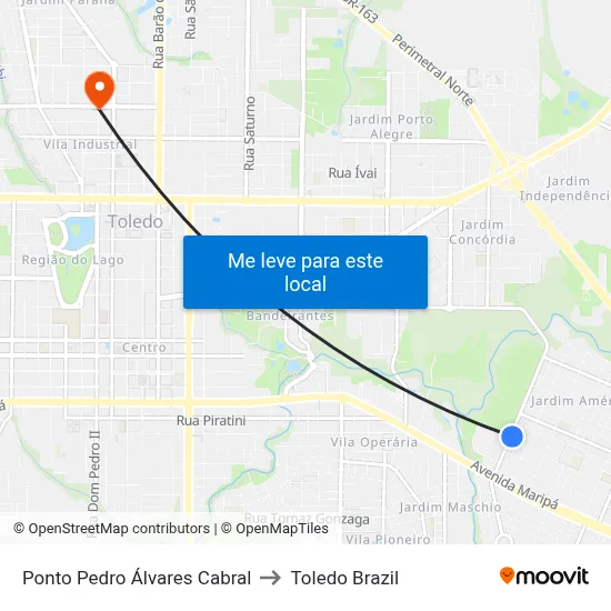 Ponto Pedro Álvares Cabral to Toledo Brazil map