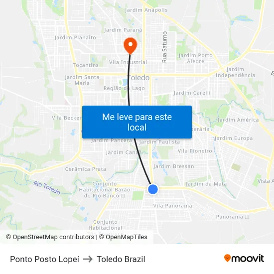 Ponto Posto Lopeí to Toledo Brazil map