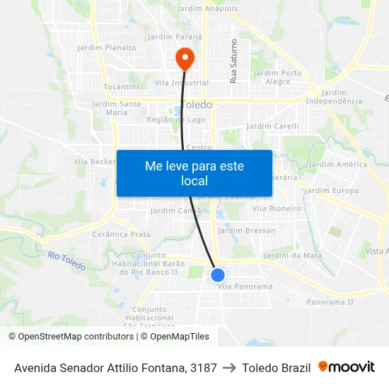 Avenida Senador Attilio Fontana, 3187 to Toledo Brazil map
