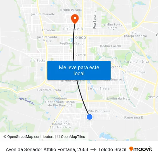 Avenida Senador Attilio Fontana, 2663 to Toledo Brazil map