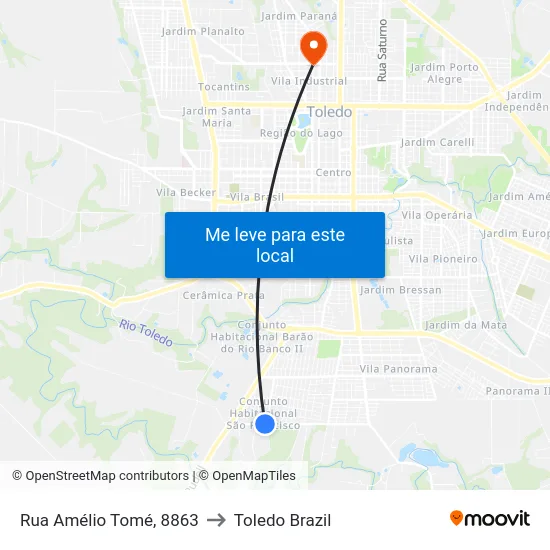Rua Amélio Tomé, 8863 to Toledo Brazil map