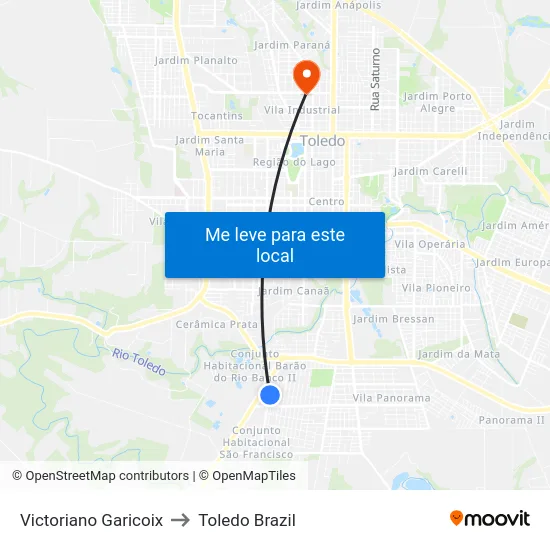 Victoriano Garicoix to Toledo Brazil map