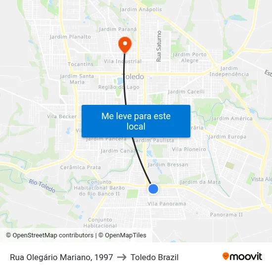 Rua Olegário Mariano, 1997 to Toledo Brazil map